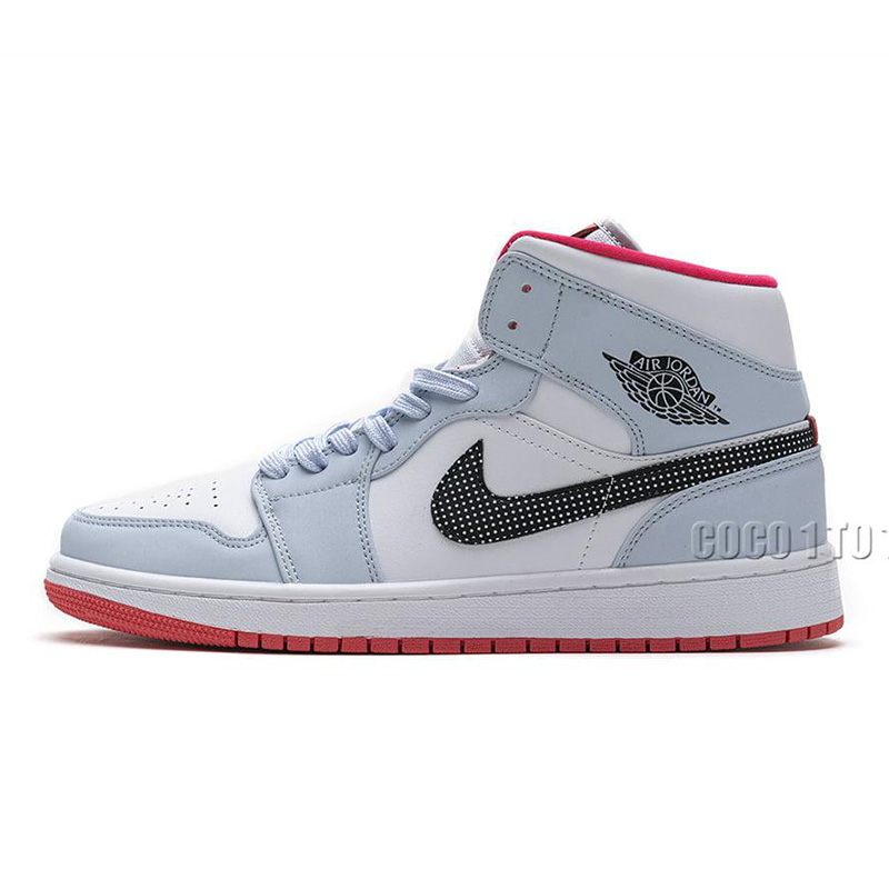 Air Jordan 1 Mid Half Blue Polka Dot Swoosh (GS) 555112-400