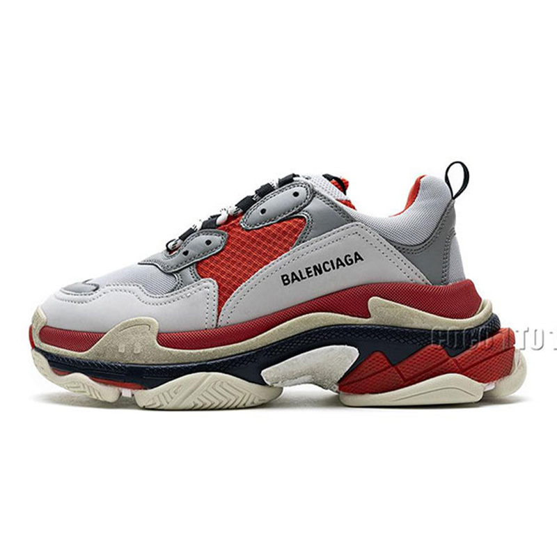 541624 W06E2 1863 Balenciaga Triple S Red White Dark Grey