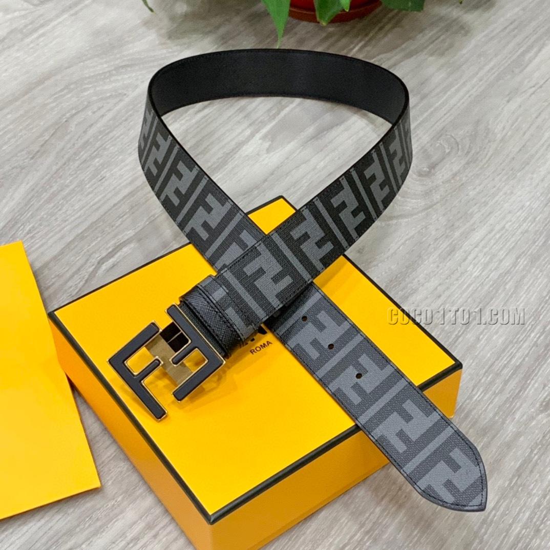 Fendi FF Double Layer Buckle Embossed Pattern 39mm Belt