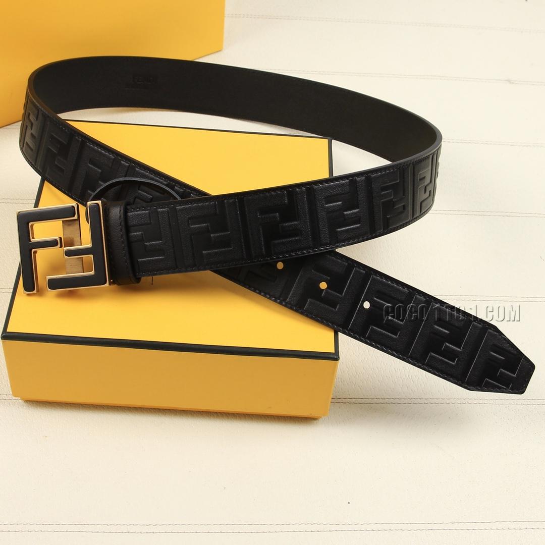 Fendi FF Double Layer Buckle Embossed Pattern 40mm Belt