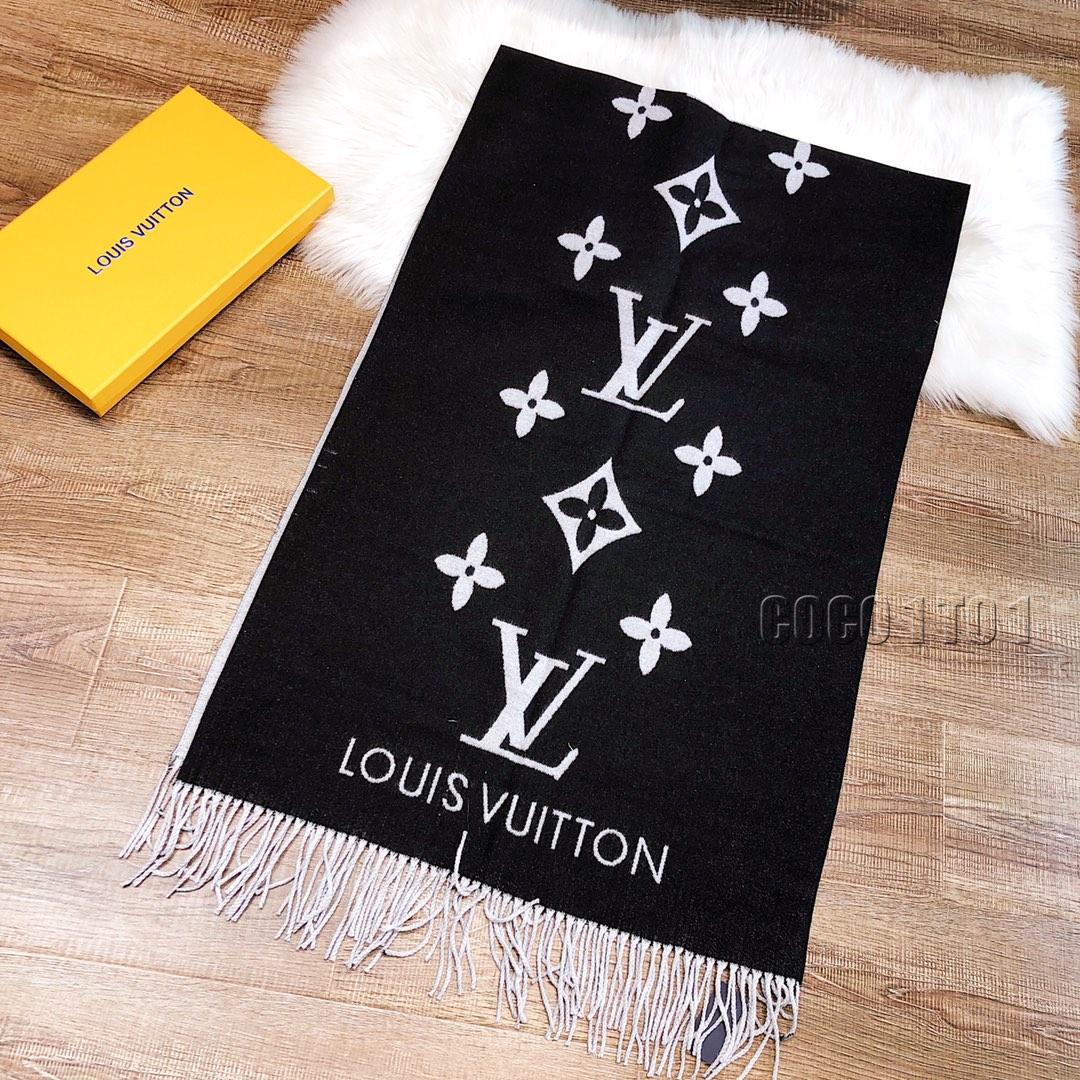 Louis Vuitton Classic Four-Leaf Clover Pattern Rabbit Wool Scarf Shawl Black