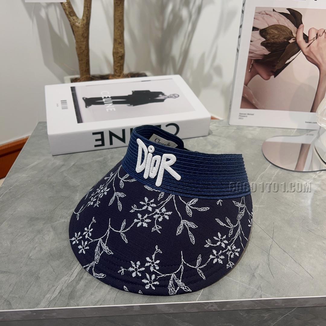 Dior Chinese-style Embroidered Flower Grass Patchwork Straw Hat N42501