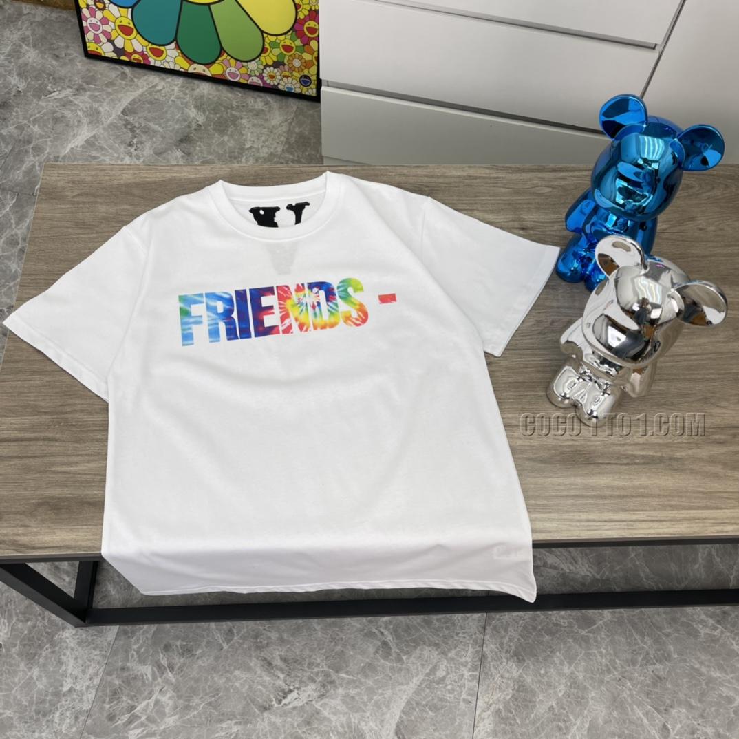 VLONE high-quality rainbow tie-dye big logo big V short sleeve