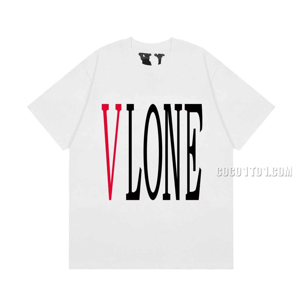VLONE high-quality big V hot-fixed imported white ink print short sleeve