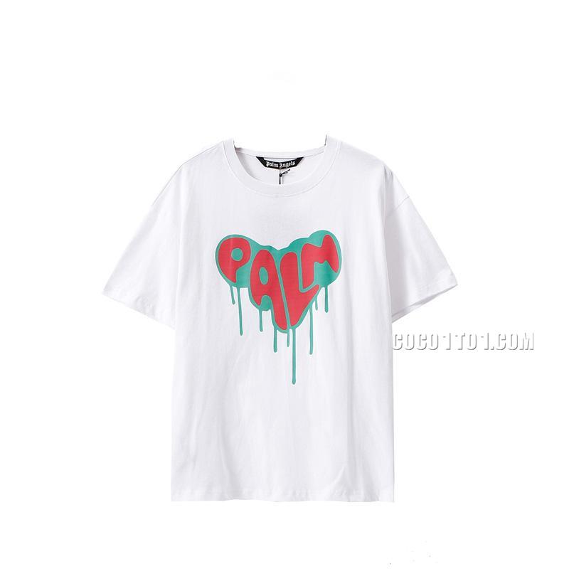 Palm Angels Green Heart Palm Letter Print T-shirt White