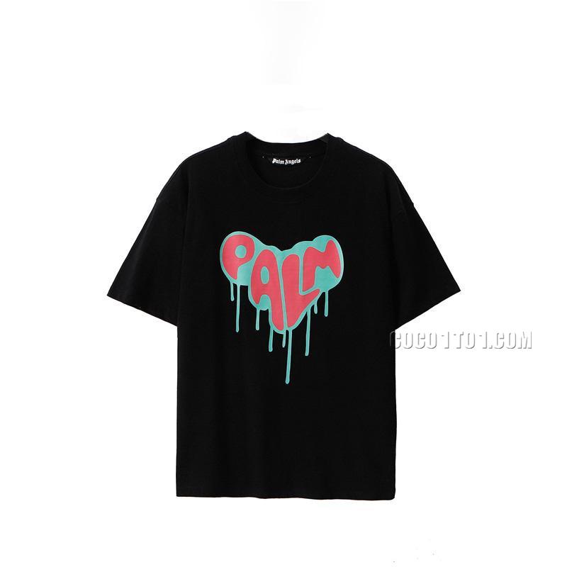 Palm Angels Green Heart Palm Letter Print T-shirt Black