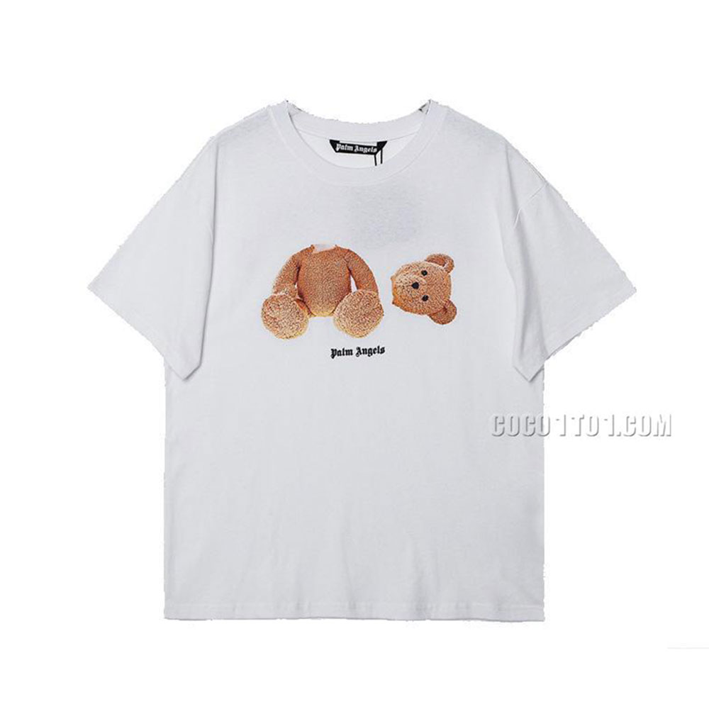 Palm Angels Yellow Decapitated Bear Printed T-shirt White