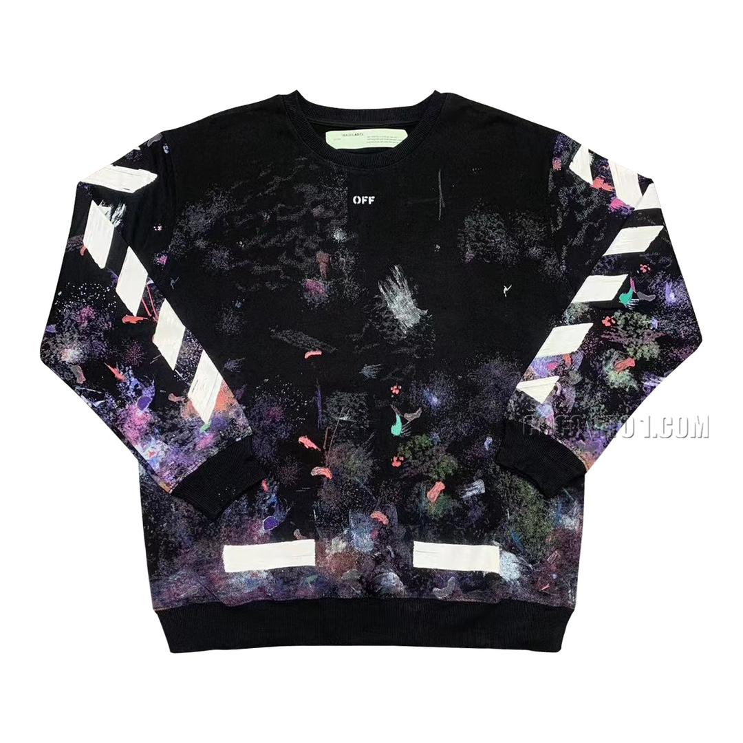 Off-White Starry Sky Fireworks Earth's Strongest Fireworks Unisex Couple Same Style Celebrity Loose Pullover Round Neck Sweatshirt