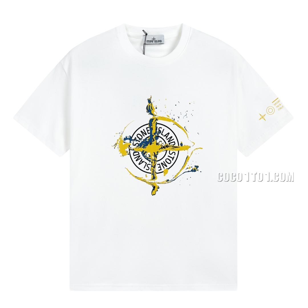 Stone Island Summer New Front Flame Compass Print Short Sleeve T-shirt N42601