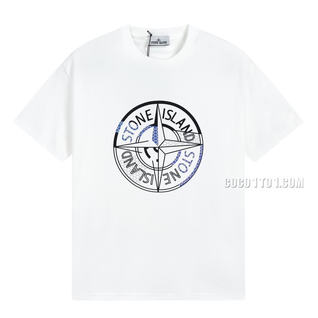 Stone Island Summer New Chest Broken Grid Compass Print Short Sleeve T-shirt N42601