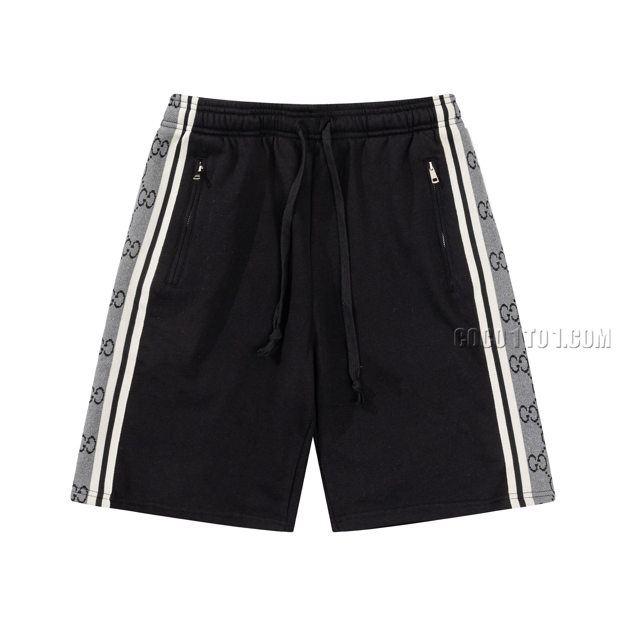 Gucci Classic Double G Letter Woven Belt Patchwork Zipper Pocket Capri Pants