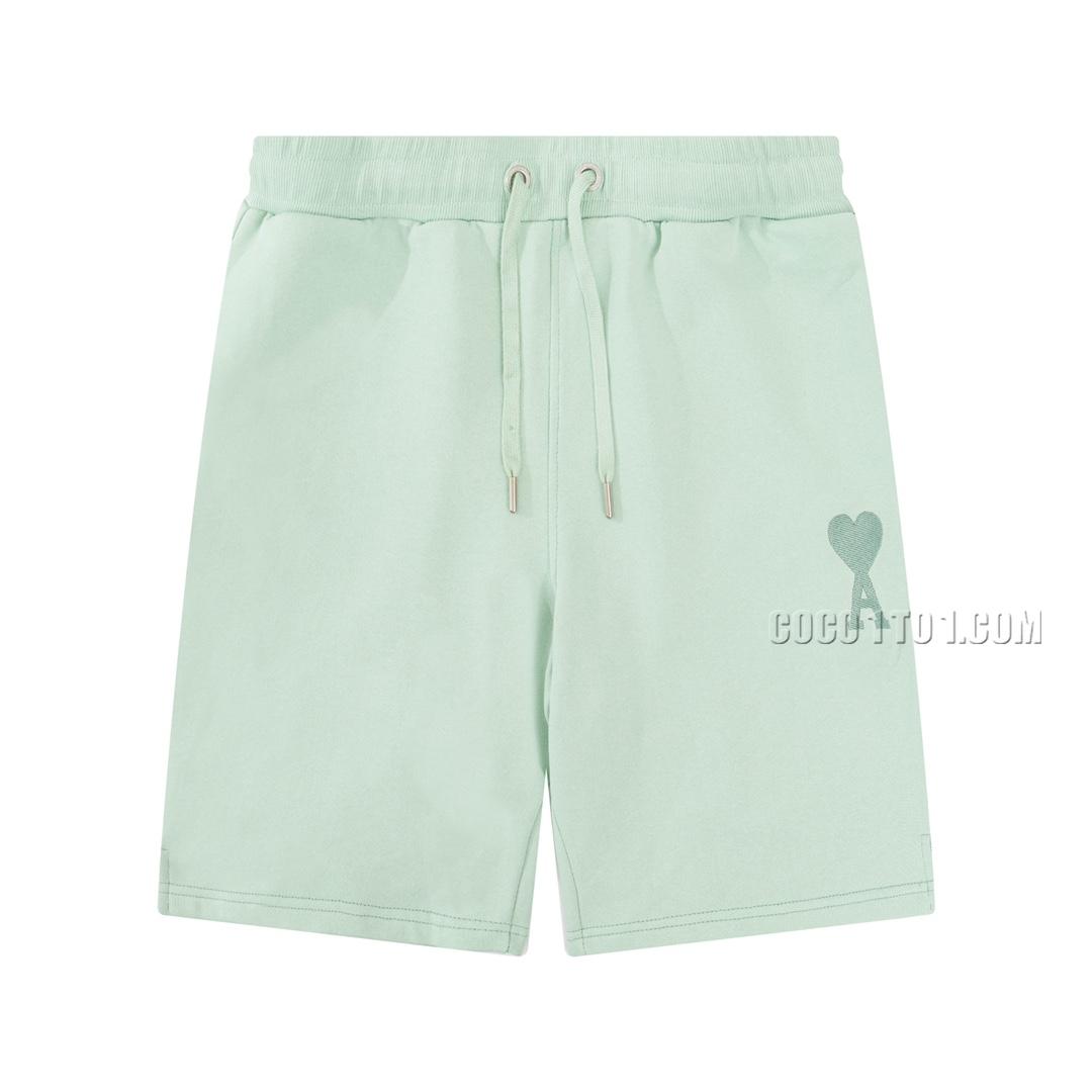 Ami Paris Macaron Heart Embroidered Unisex Loose Elastic Waist Casual Five-inch Shorts