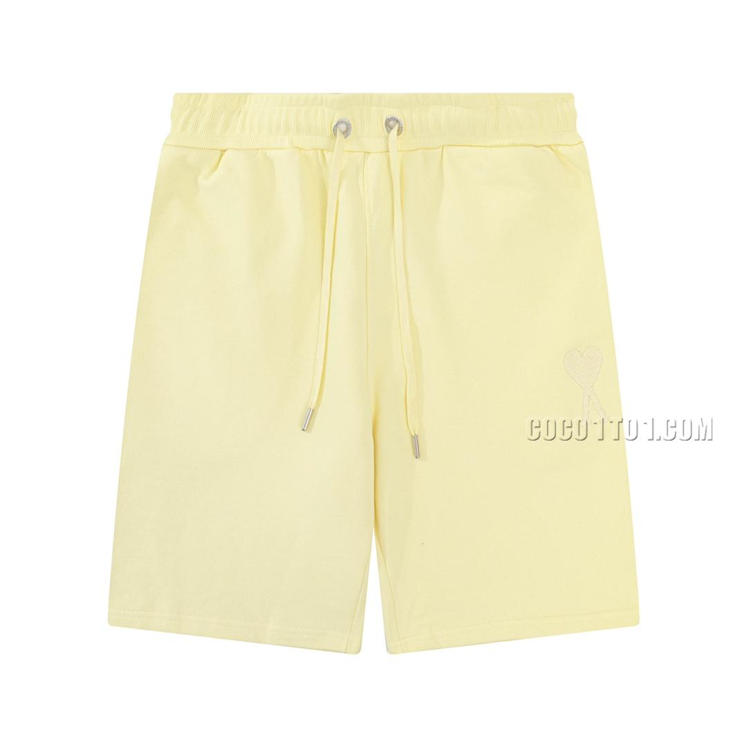 Ami Paris Macaron Heart Embroidered Unisex Loose Elastic Waist Casual Five-inch Shorts
