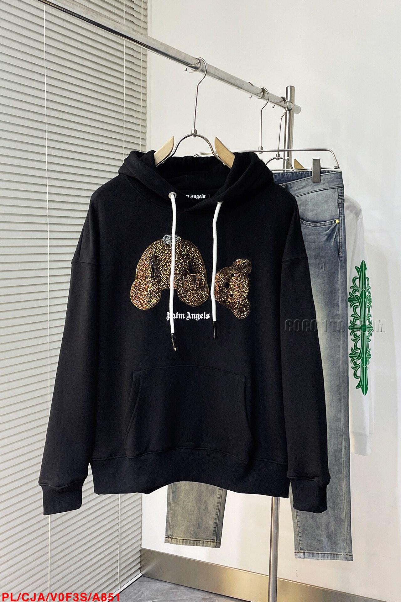 Palm Angels Unisex Gray Punk Teddy Bear Loose Hooded Heavyweight Sweatshirt