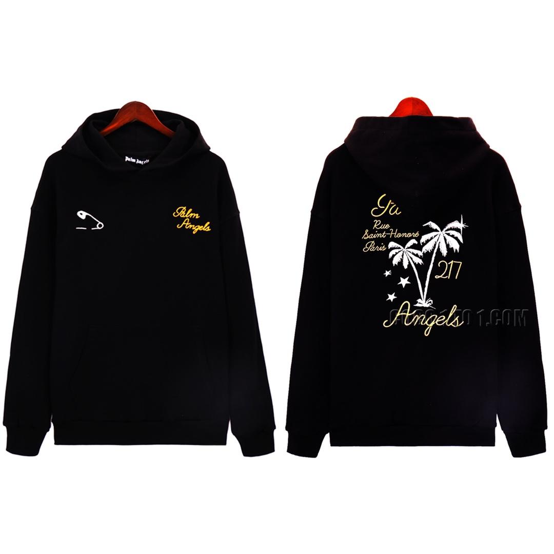 PALM ANGELS Men's Black Hooded Sweatshirt