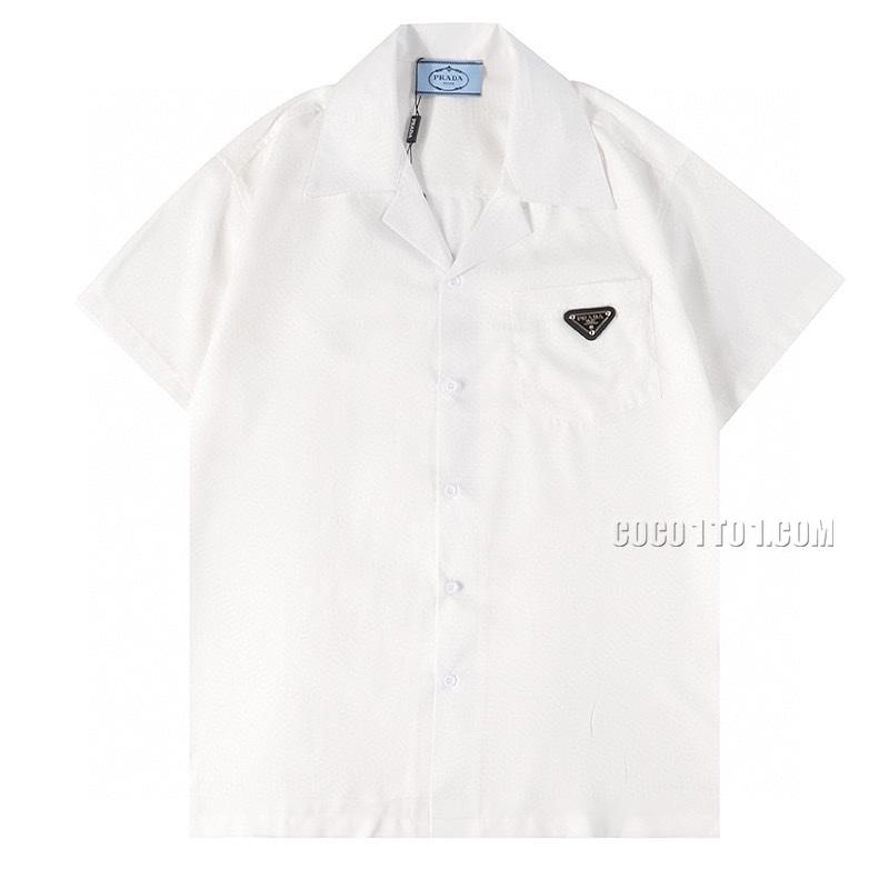 New Arrival Prada Triangle Logo Short Sleeve Shirt White