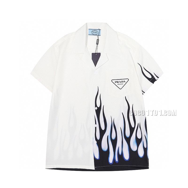 Prada 22ss Summer New Casual Sports Flame Print Short-sleeved Shirt