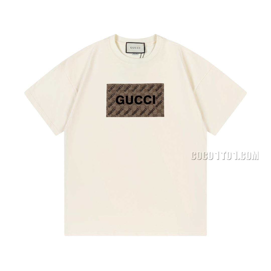 Gucci New Woven Patchwork + Velvet Foamed Letter Logo Short-Sleeved T-shirt N42301