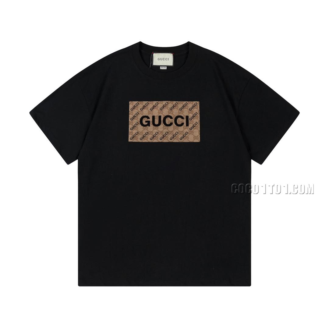 Gucci New Woven Patchwork + Velvet Foamed Letter Logo Short-Sleeved T-shirt N42301