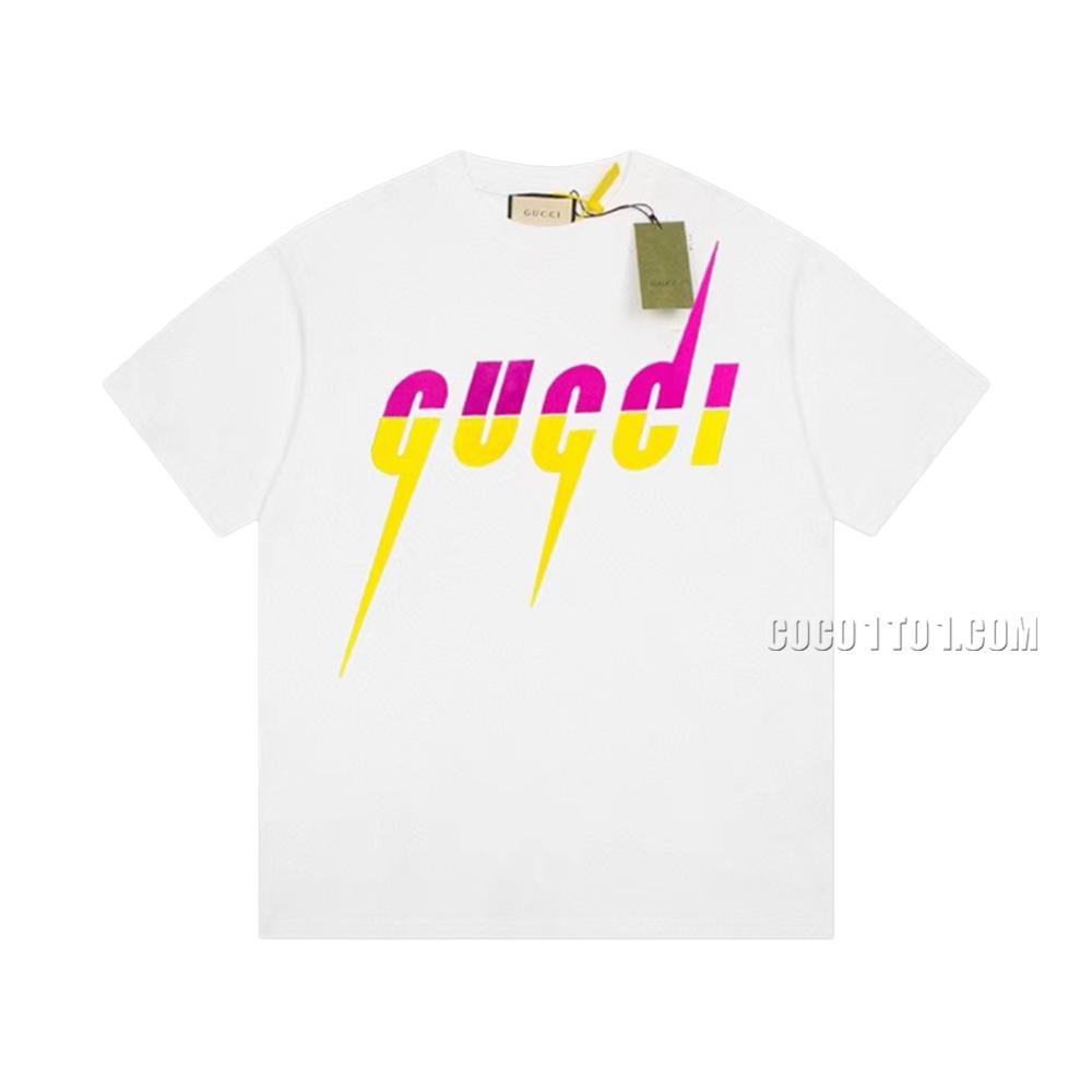 Gucci Limited Edition Velvet Stitched Blade Lightning Logo Casual Short-Sleeved T-shirt N42301