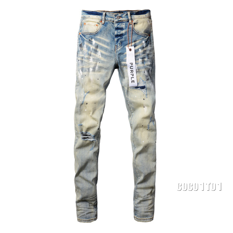 Purple Brand Men's Slim Fit Ripped Jeans Paint Fashion Vintage Casual Jeans