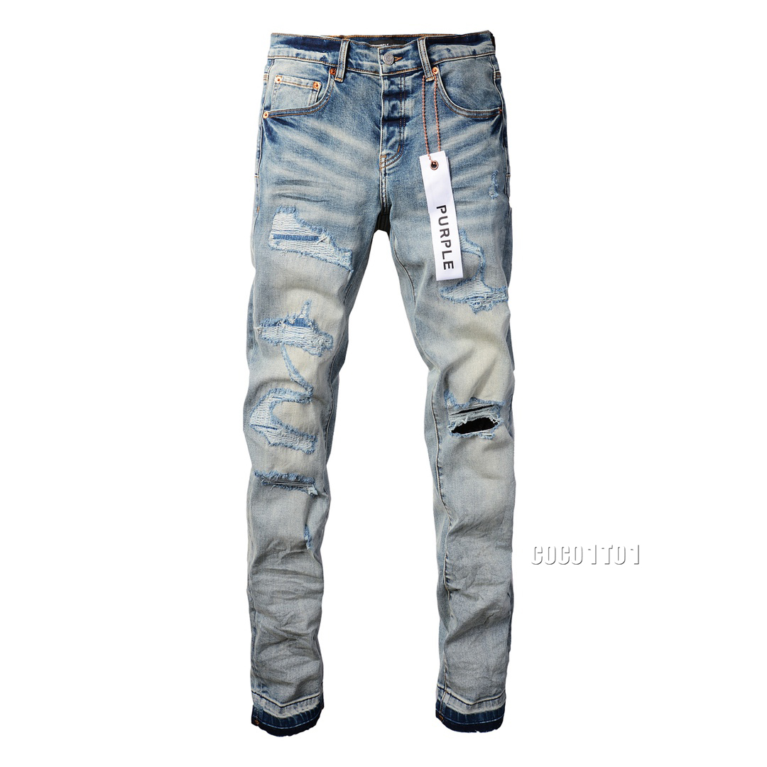 HOT New purple brand men's personality Fashion Washed Destroyed Slim Fit Jeans