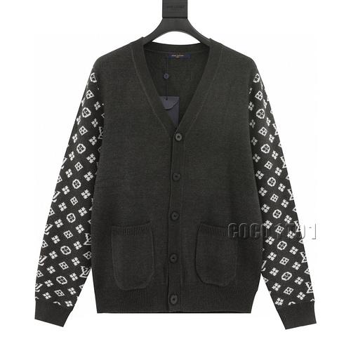 LV Monogram Jacquard Single-Breasted Long Sleeve Knitted Cardigan