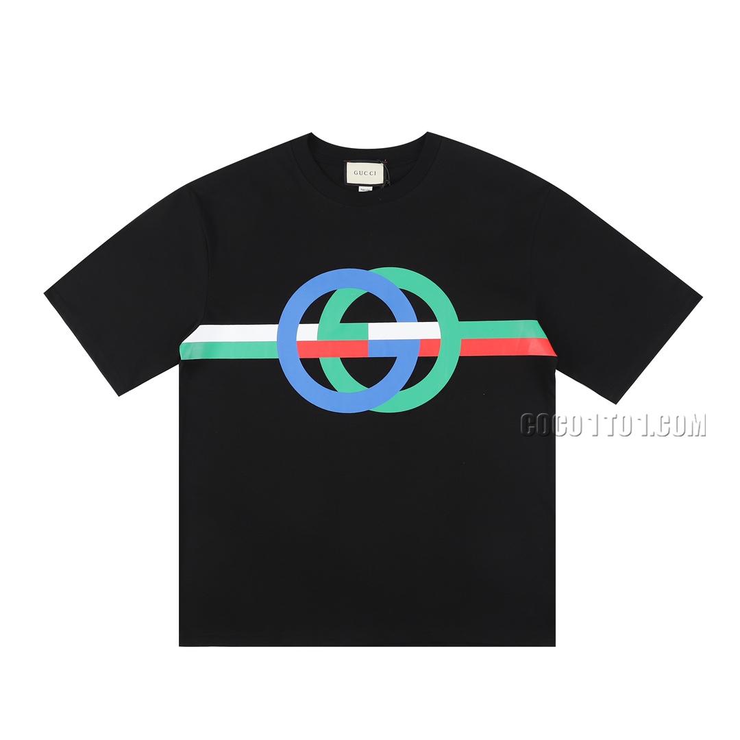 Gucci Official Website Synchronized New Double G Printed Round Neck Short-Sleeved T-shirt N42301