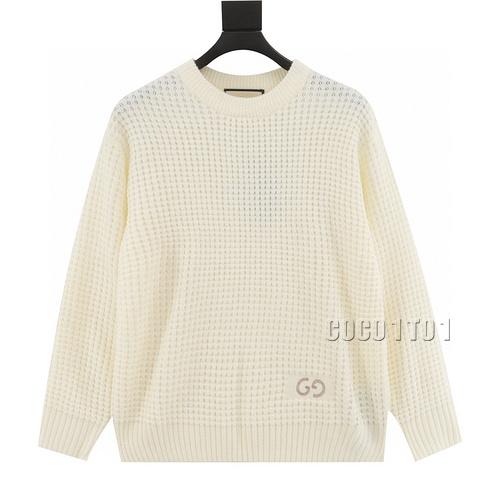 GUCCI Double G Embroidery Waffle Knit Crewneck Sweater