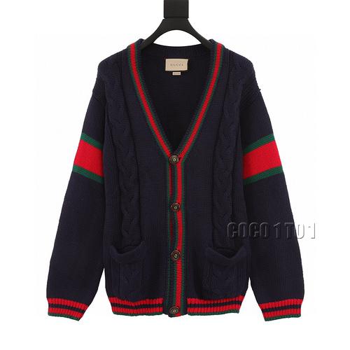 GUCCI Runway Deep Blue Wool Knitted Cardigan