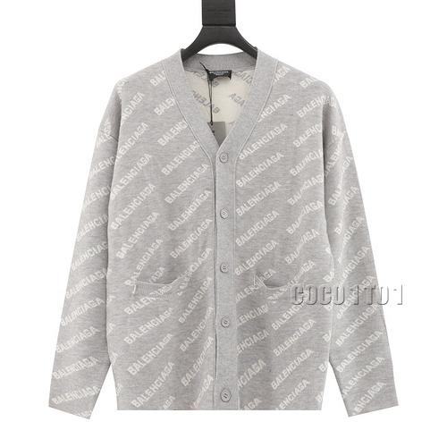 Balenciaga Barrage Logo Wool Jacquard Knitted Cardigan