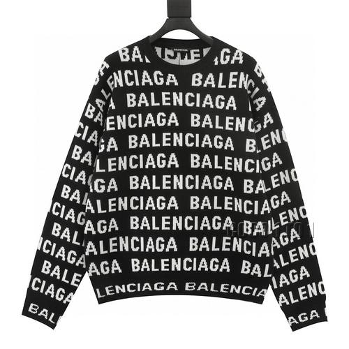 Balenciaga Horizontal Jacquard Letter Crewneck Knitted Sweater