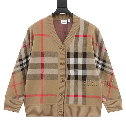 Burberry BBR Striped Plaid Jacquard Knit Sweater Cardigan