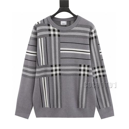 Burberry BBR Checkered Striped Knitted Round Neck Sweater