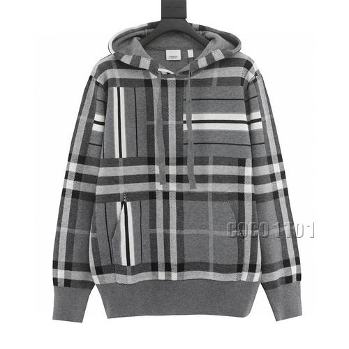 Burberry BBR Gray Striped Knit Hoodie