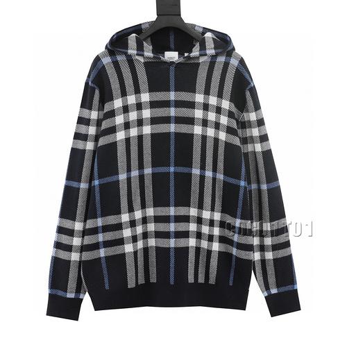 Burberry BBR Blue Large Plaid Knit Hoodie