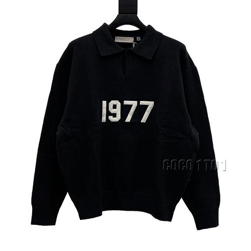FEAR OF GOD ESSENTIALS Reworked Loose 1977 Flocked Embroidery Polo Knitted Sweater