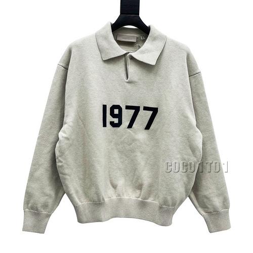 FEAR OF GOD ESSENTIALS Reworked Loose 1977 Flocked Embroidery Polo Knitted Sweater