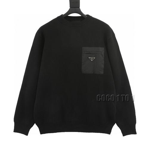 PRADA Triangle Badge Pocket Knitted Long Sleeve Sweater