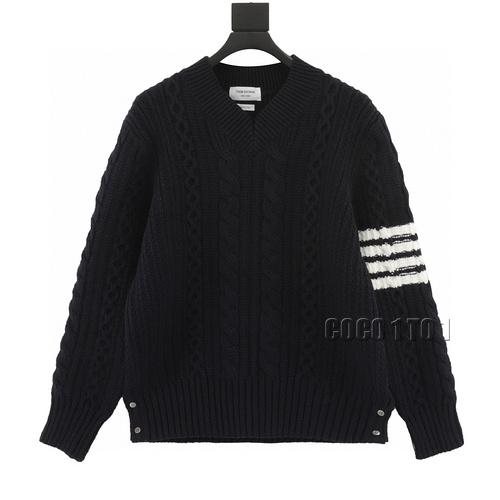 THOM BROWNE Cable Knit V-Neck Sweater