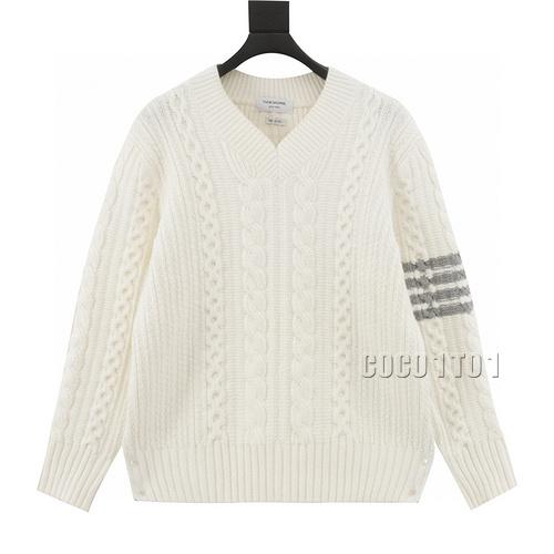 THOM BROWNE Cable Knit V-Neck Sweater