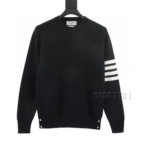 THOM BROWNE Classic Four-Bar Five-Button Crewneck Sweater