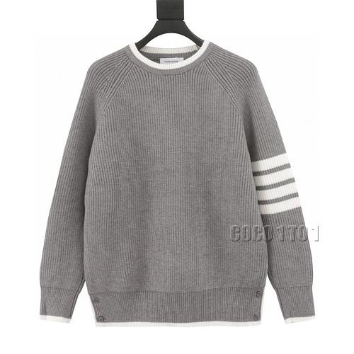 THOM BROWNE Four-Bar Color-Block Pullover Long Sleeve Crewneck Sweater