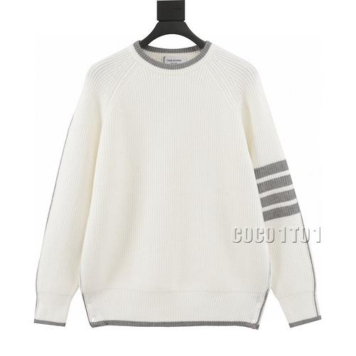 THOM BROWNE Four-Bar Color-Block Pullover Long Sleeve Crewneck Sweater