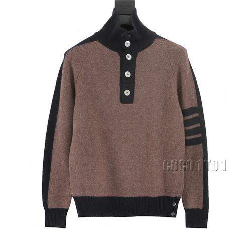 THOM BROWNE Color-Block Wool Collared Sweater