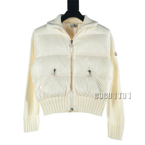 Moncler Color-Blocked Wool Knit Sleeve Stand Collar Down Jacket
