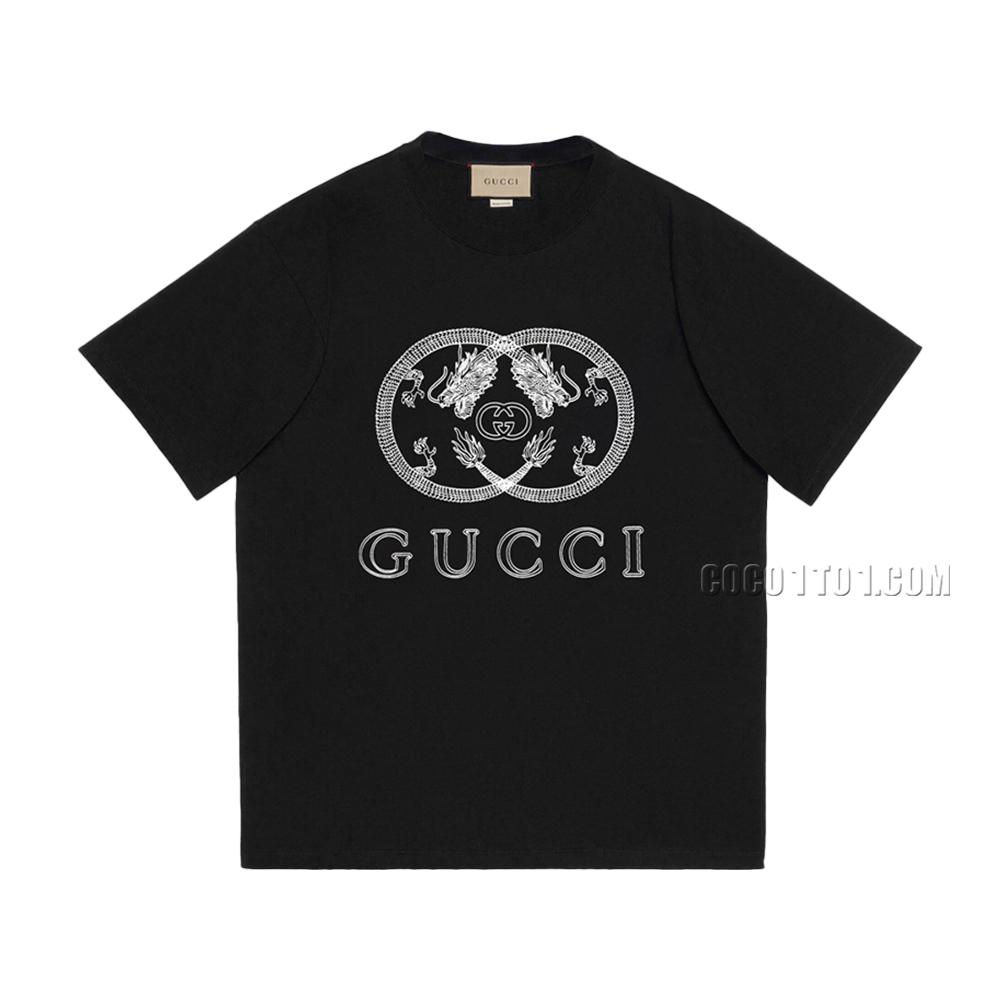Gucci Year of the Dragon Collection: Dragon-shaped Double Ring Letter Printed Short Sleeve T-shirt N42301