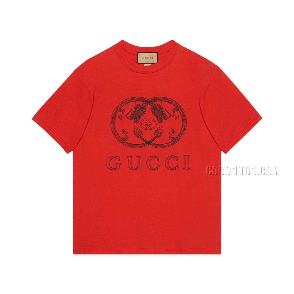 Gucci Year of the Dragon Collection: Dragon-shaped Double Ring Letter Printed Short Sleeve T-shirt N42301