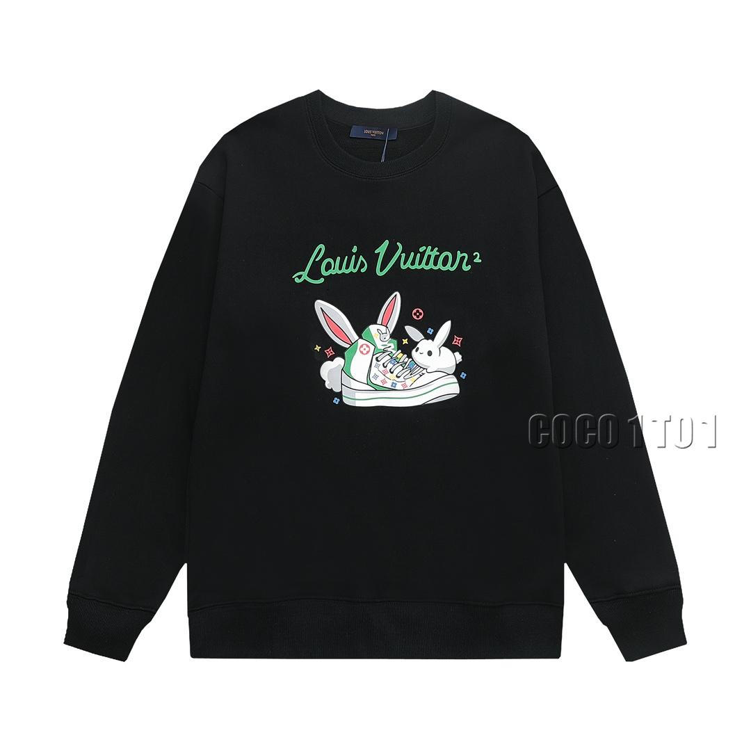 Louis Vuitton Spray Print Running Shoe Rabbit Letter Logo Custom Leather Tag Crewneck Sweatshirt