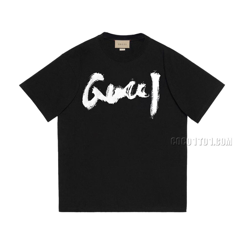 Gucci x Balenciaga: Front and Back Graffiti Letter Printed Short Sleeve T-shirt N42301